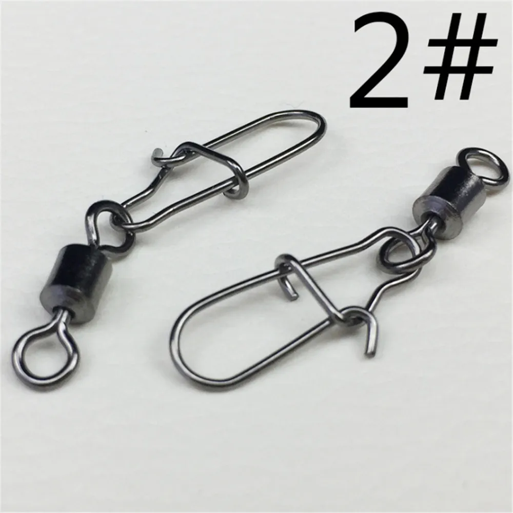 FISHINAPOT 30pcs/lot 2#-10# Stainless Steel Connector Bait Spinner Fishing Lure Rolling Swivel With Fast Lock Snap Hook Rotating