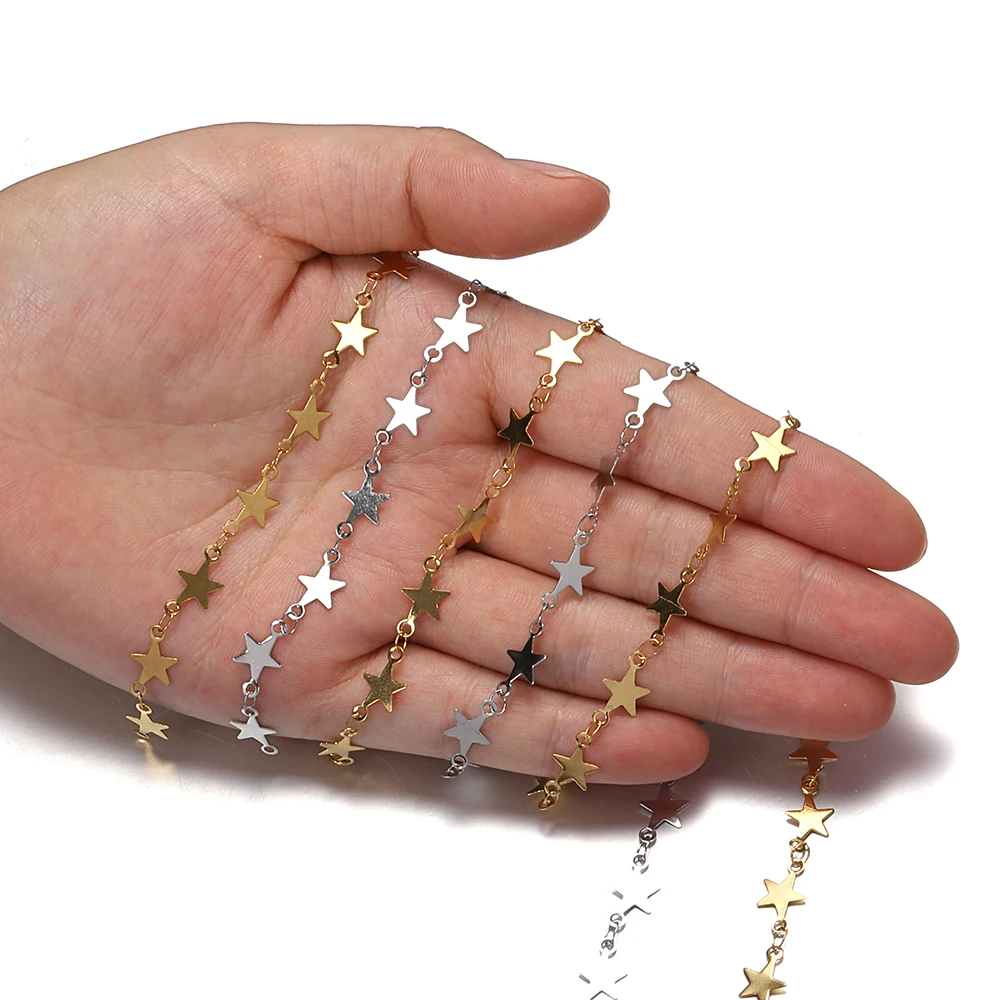 1meter Gold Stainless Steel Chain Multi Styles Star Thick Cable Curb Chains for Necklace Bracelet Jewelry Making DIY No Fade