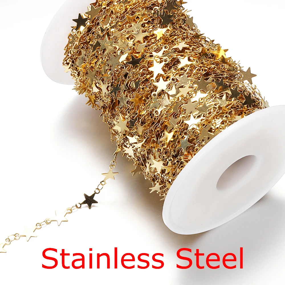 1meter Gold Stainless Steel Chain Multi Styles Star Thick Cable Curb Chains for Necklace Bracelet Jewelry Making DIY No Fade