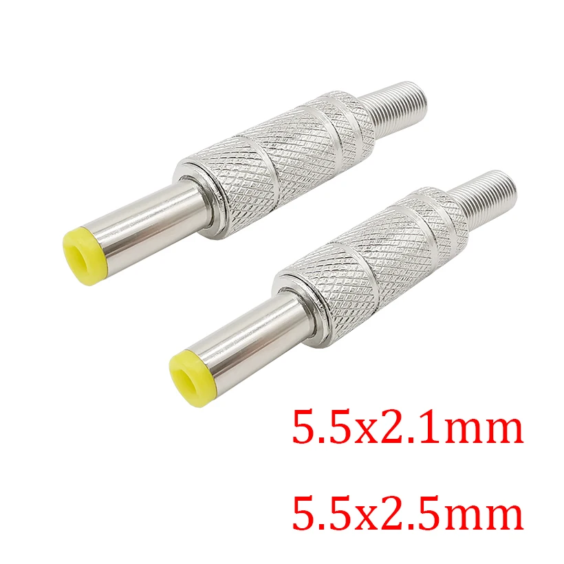 2/5/10Pcs Silver Metal 5.5x2.1mm/5.5mm X 2.5mm DC Power Male Plug Jack Connector with Spring Yellow Head 5.5*2.1/5.5*2.5mm DC099
