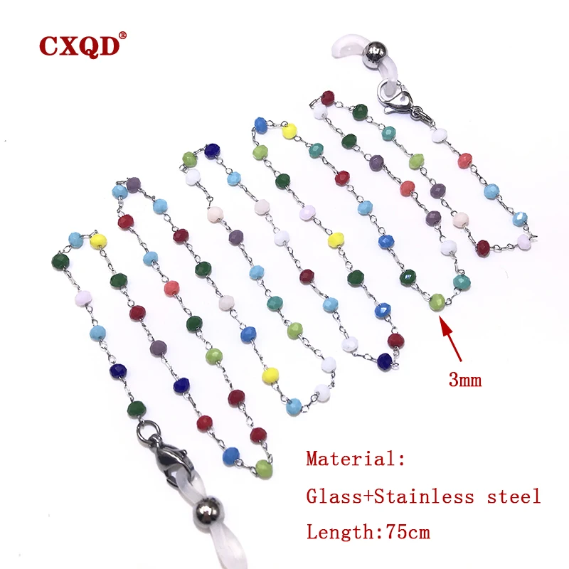 Fashion Reading Glasses Chain For Women Sunglasses Cords Casual 4mm Geometric Triangle Beaded Stainless Steel Eyeglass Masks
