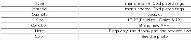 5Pcs Fashion Jewelry Men's Gold Color Enamel Rhinestone Rings Hot Wholesale Mixed Lots Party Drop Ship Free LR4047