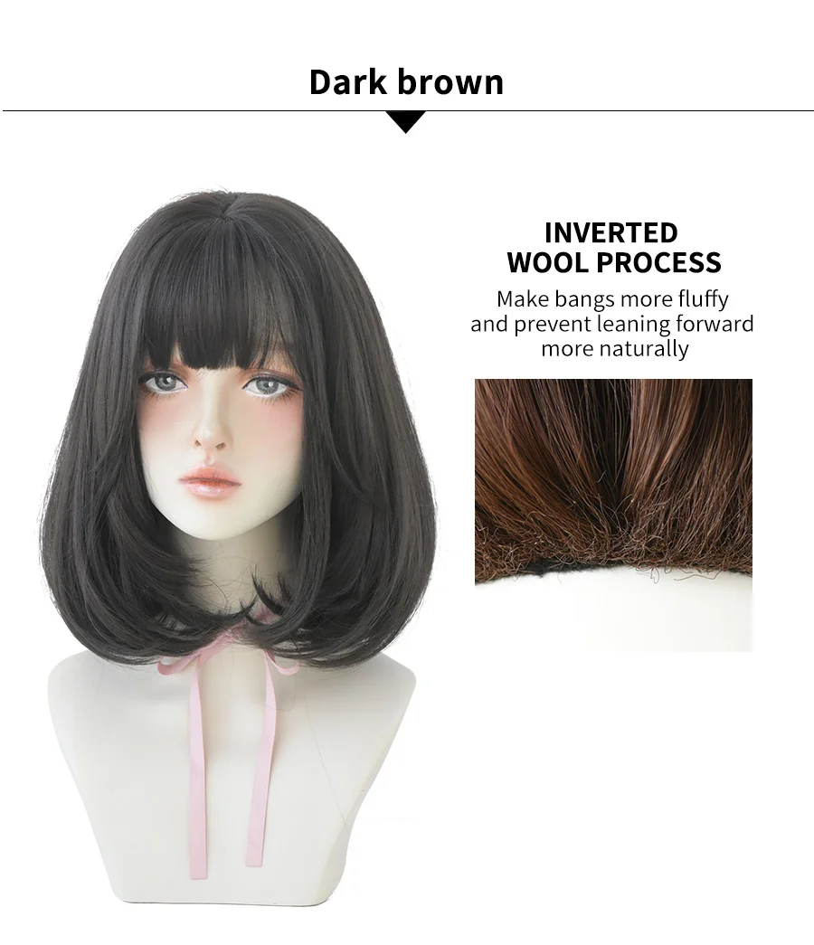 7JHH WIGS Black Short Bob Wig for Girl Daily Wear Synthetic Wig New Style Natural Supple Summer  Heatresistant Wig With Bangs