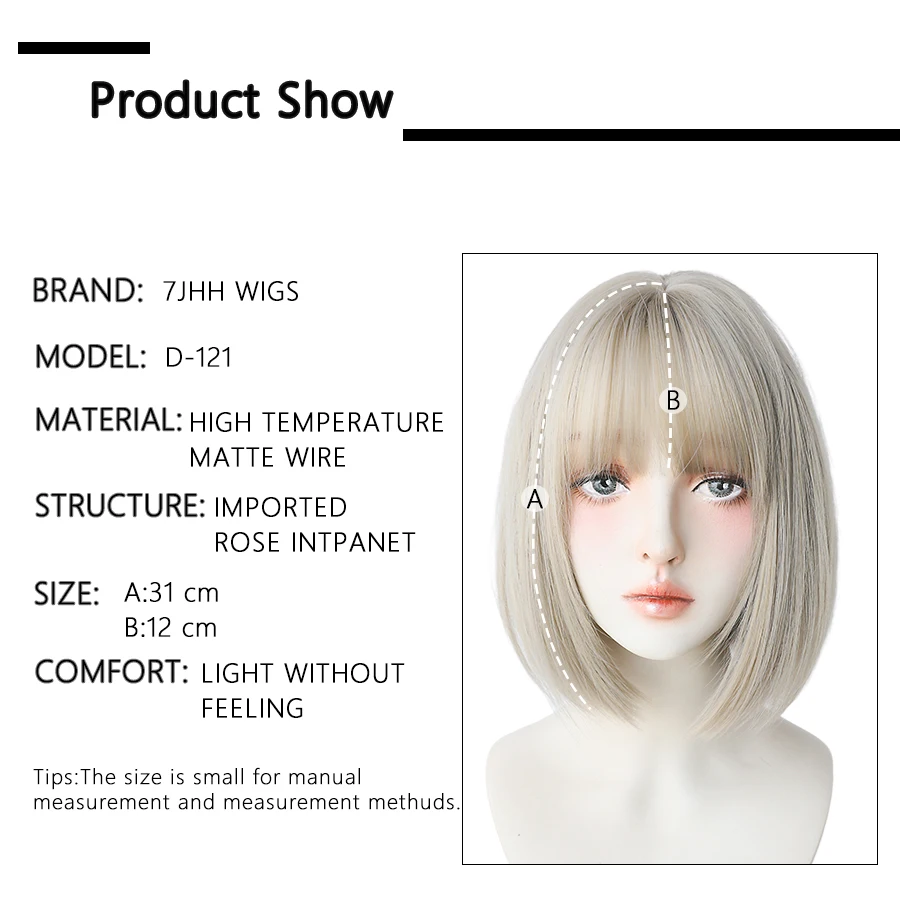 7JHH WIGS Black Short Bob Wig for Girl Daily Wear Synthetic Wig New Style Natural Supple Summer  Heatresistant Wig With Bangs