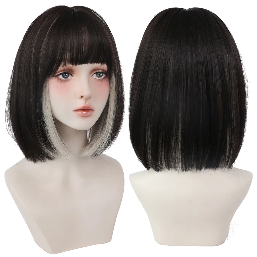 7JHH WIGS Black Short Bob Wig for Girl Daily Wear Synthetic Wig New Style Natural Supple Summer  Heatresistant Wig With Bangs