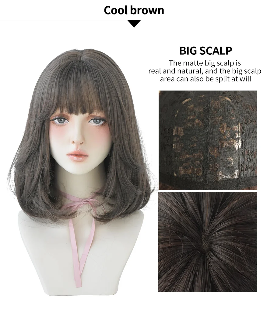 7JHH WIGS Black Short Bob Wig for Girl Daily Wear Synthetic Wig New Style Natural Supple Summer  Heatresistant Wig With Bangs