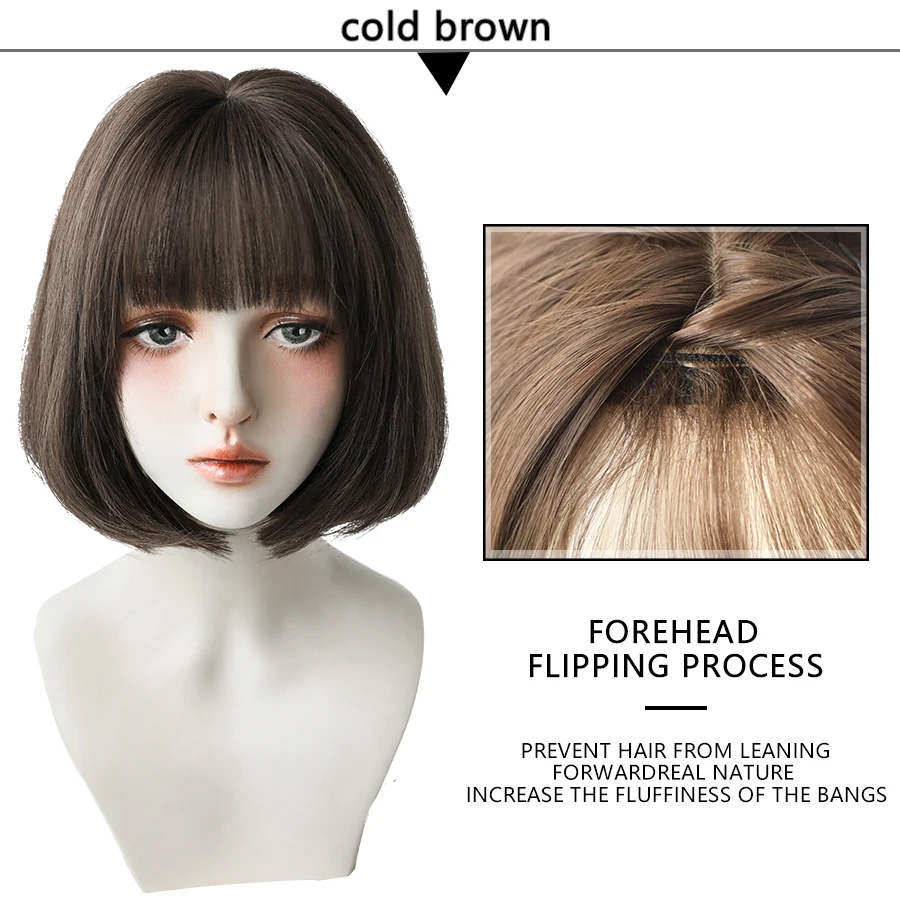 7JHH WIGS Black Short Bob Wig for Girl Daily Wear Synthetic Wig New Style Natural Supple Summer  Heatresistant Wig With Bangs