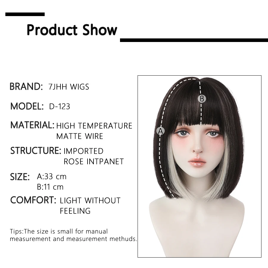 7JHH WIGS Black Short Bob Wig for Girl Daily Wear Synthetic Wig New Style Natural Supple Summer  Heatresistant Wig With Bangs