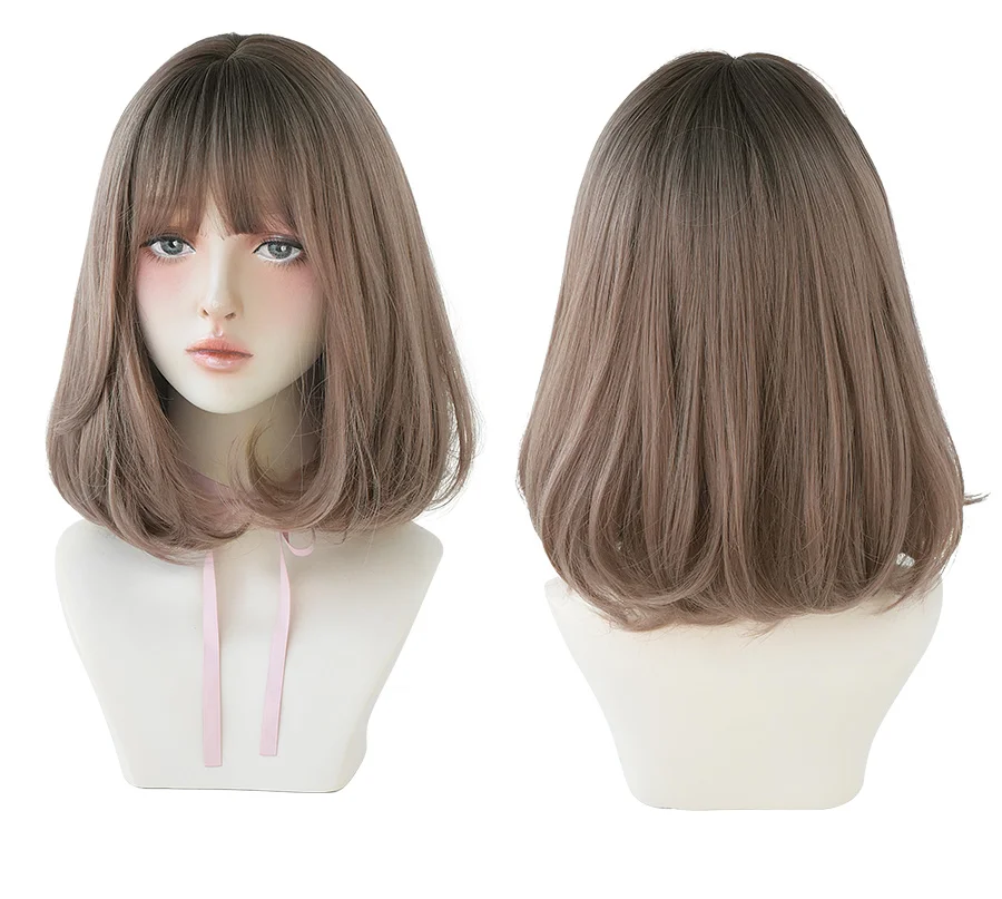 7JHH WIGS Black Short Bob Wig for Girl Daily Wear Synthetic Wig New Style Natural Supple Summer  Heatresistant Wig With Bangs