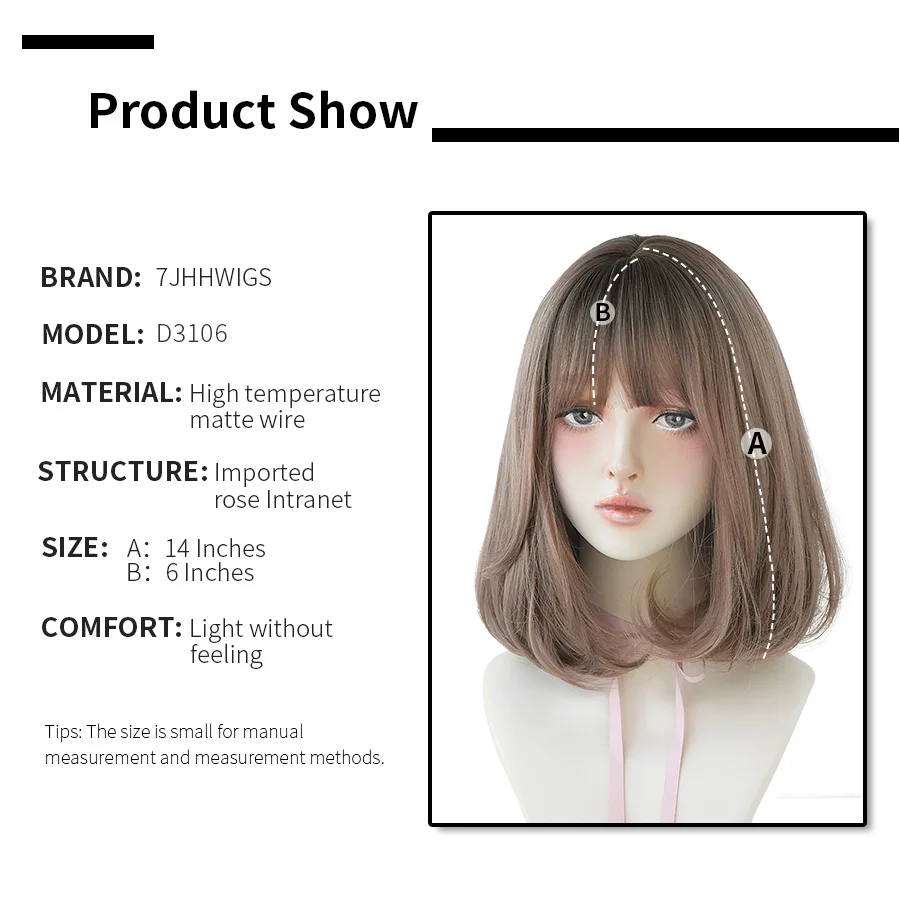 7JHH WIGS Black Short Bob Wig for Girl Daily Wear Synthetic Wig New Style Natural Supple Summer  Heatresistant Wig With Bangs