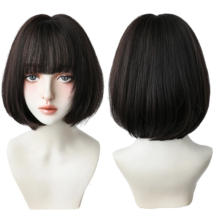 7JHH WIGS Black Short Bob Wig for Girl Daily Wear Synthetic Wig New Style Natural Supple Summer  Heatresistant Wig With Bangs
