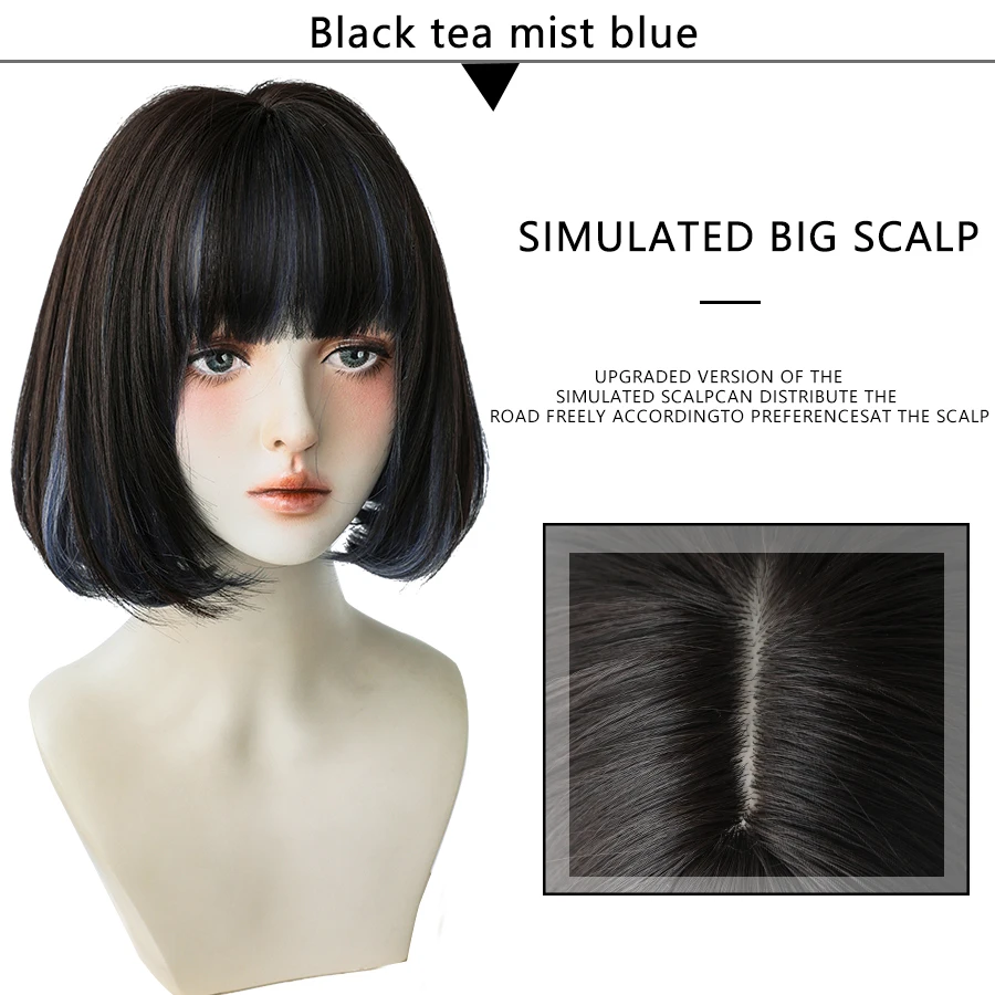 7JHH WIGS Black Short Bob Wig for Girl Daily Wear Synthetic Wig New Style Natural Supple Summer  Heatresistant Wig With Bangs
