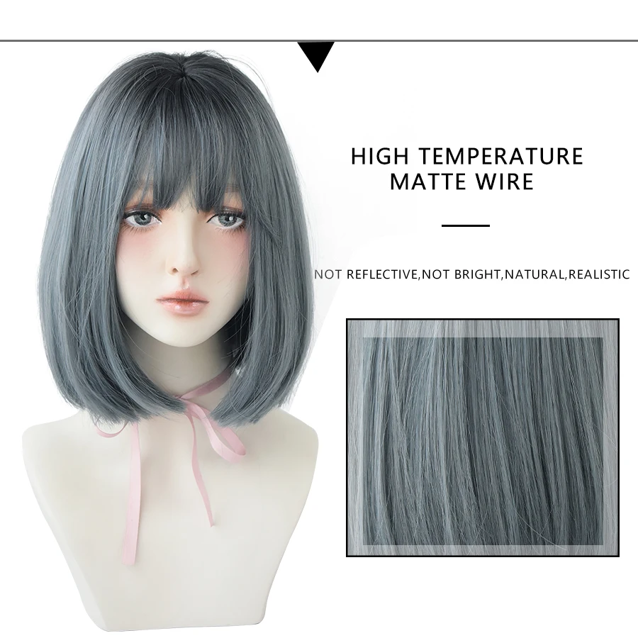7JHH WIGS Black Short Bob Wig for Girl Daily Wear Synthetic Wig New Style Natural Supple Summer  Heatresistant Wig With Bangs