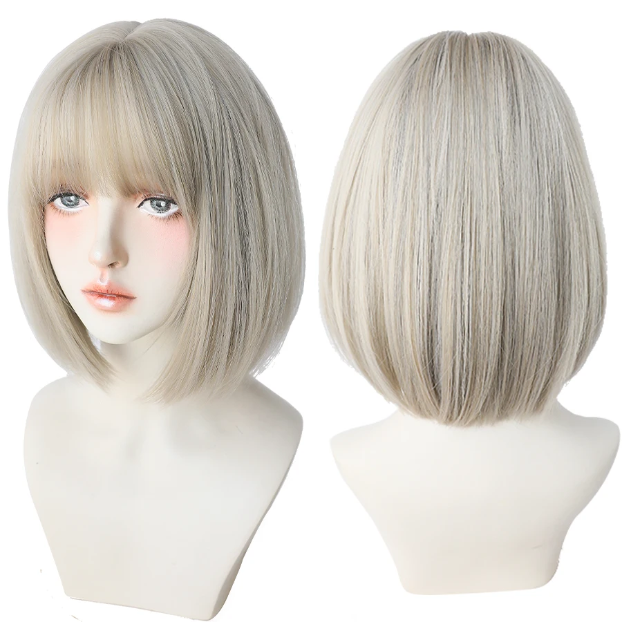 7JHH WIGS Black Short Bob Wig for Girl Daily Wear Synthetic Wig New Style Natural Supple Summer  Heatresistant Wig With Bangs