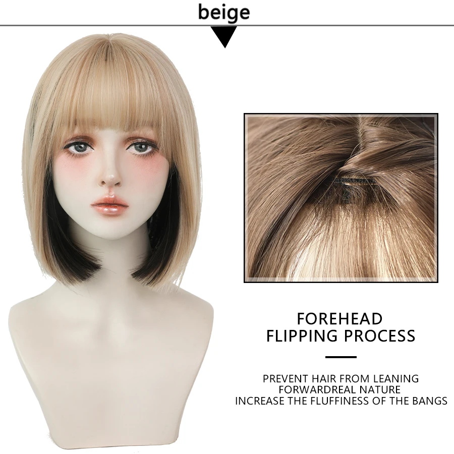 7JHH WIGS Black Short Bob Wig for Girl Daily Wear Synthetic Wig New Style Natural Supple Summer  Heatresistant Wig With Bangs