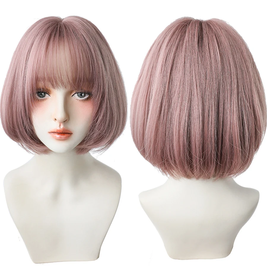 7JHH WIGS Black Short Bob Wig for Girl Daily Wear Synthetic Wig New Style Natural Supple Summer  Heatresistant Wig With Bangs