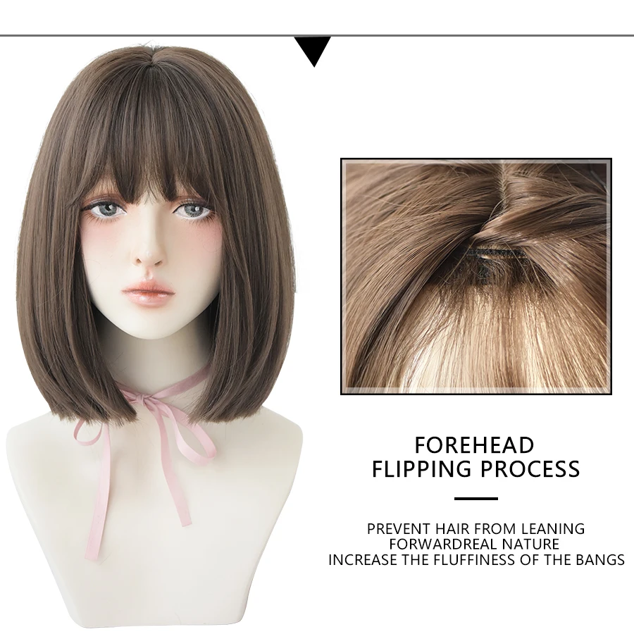 7JHH WIGS Black Short Bob Wig for Girl Daily Wear Synthetic Wig New Style Natural Supple Summer  Heatresistant Wig With Bangs
