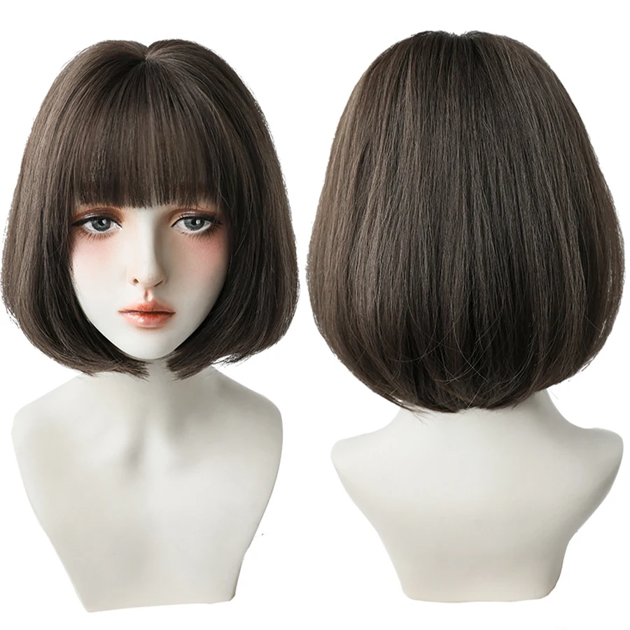 7JHH WIGS Black Short Bob Wig for Girl Daily Wear Synthetic Wig New Style Natural Supple Summer  Heatresistant Wig With Bangs