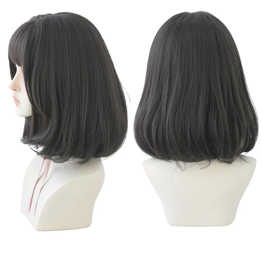 7JHH WIGS Black Short Bob Wig for Girl Daily Wear Synthetic Wig New Style Natural Supple Summer  Heatresistant Wig With Bangs