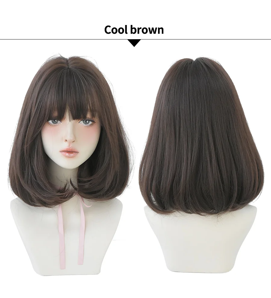 7JHH WIGS Black Short Bob Wig for Girl Daily Wear Synthetic Wig New Style Natural Supple Summer  Heatresistant Wig With Bangs