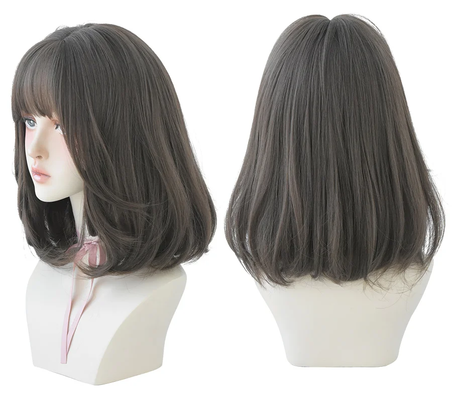 7JHH WIGS Black Short Bob Wig for Girl Daily Wear Synthetic Wig New Style Natural Supple Summer  Heatresistant Wig With Bangs