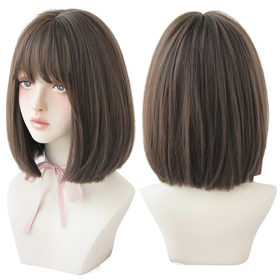 7JHH WIGS Black Short Bob Wig for Girl Daily Wear Synthetic Wig New Style Natural Supple Summer  Heatresistant Wig With Bangs
