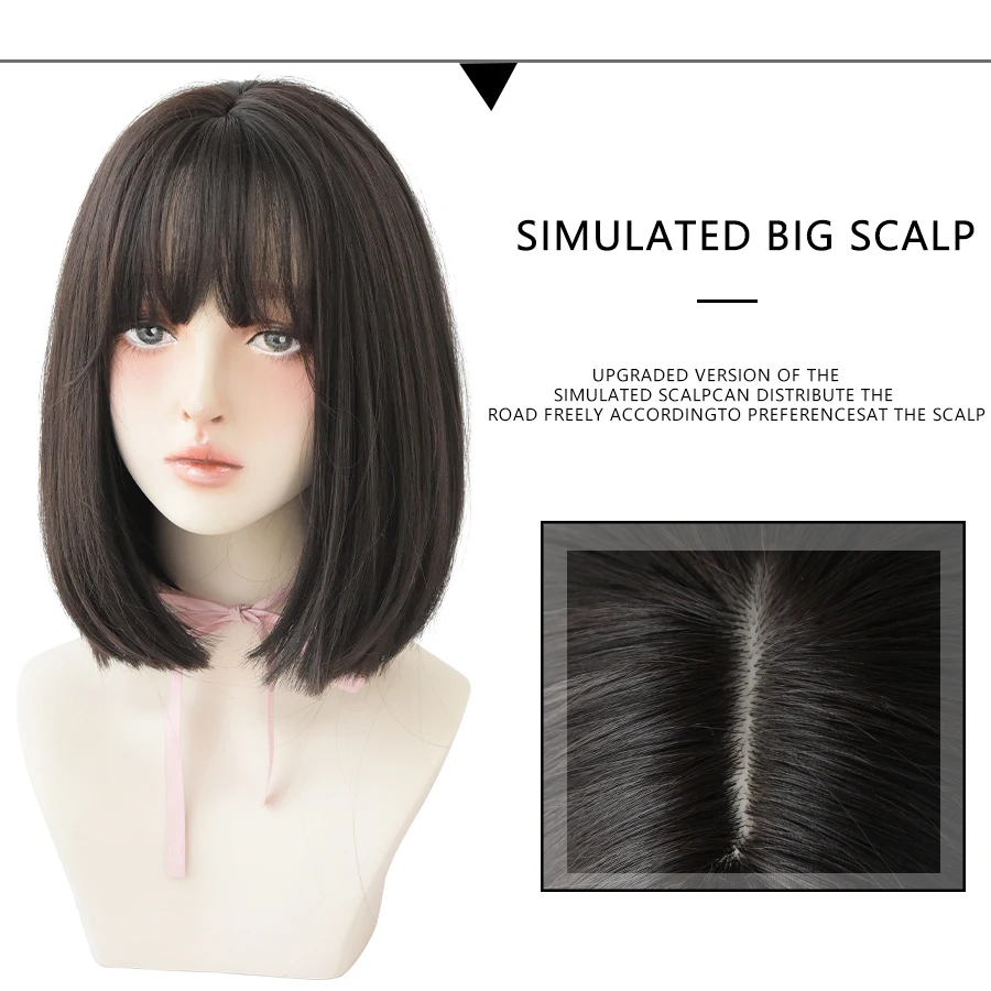 7JHH WIGS Black Short Bob Wig for Girl Daily Wear Synthetic Wig New Style Natural Supple Summer  Heatresistant Wig With Bangs