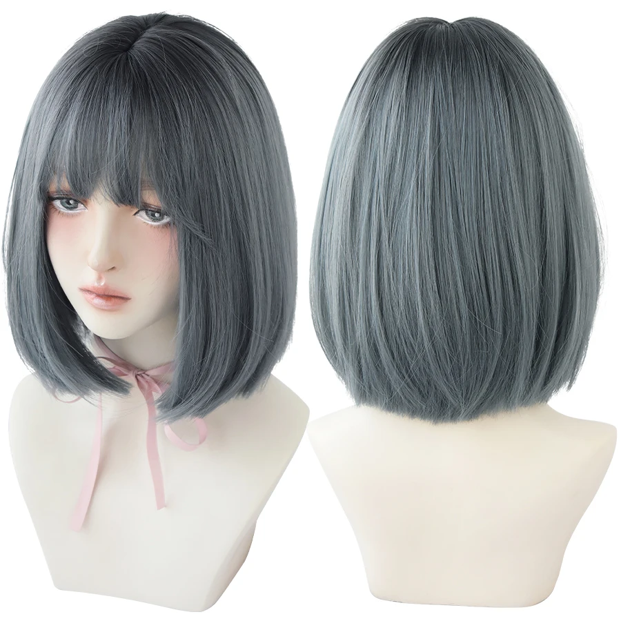 7JHH WIGS Black Short Bob Wig for Girl Daily Wear Synthetic Wig New Style Natural Supple Summer  Heatresistant Wig With Bangs