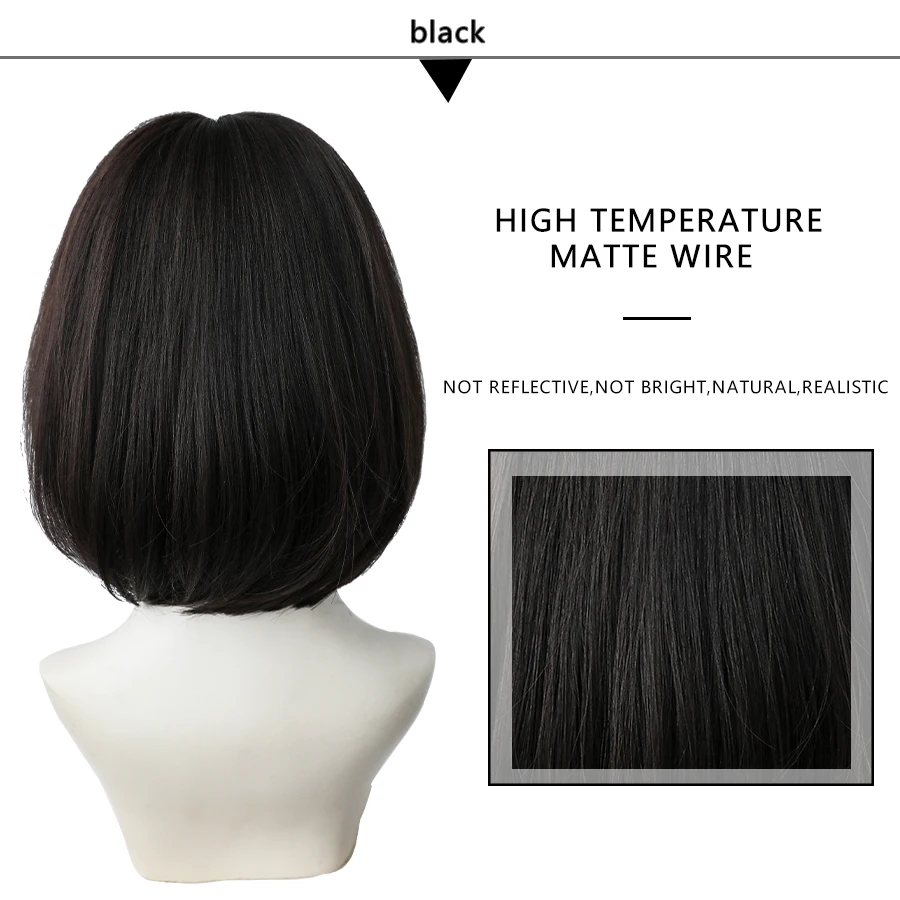 7JHH WIGS Black Short Bob Wig for Girl Daily Wear Synthetic Wig New Style Natural Supple Summer  Heatresistant Wig With Bangs