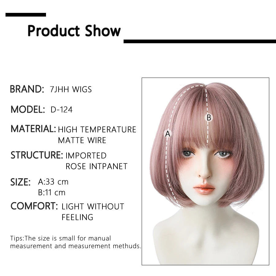7JHH WIGS Black Short Bob Wig for Girl Daily Wear Synthetic Wig New Style Natural Supple Summer  Heatresistant Wig With Bangs