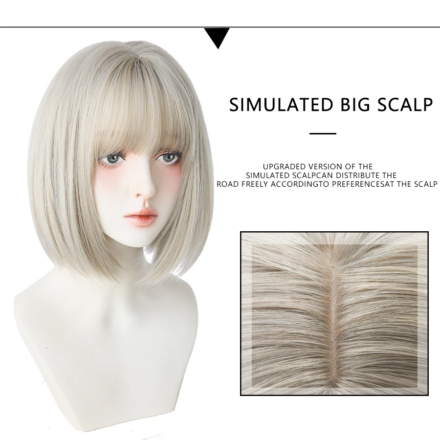 7JHH WIGS Black Short Bob Wig for Girl Daily Wear Synthetic Wig New Style Natural Supple Summer  Heatresistant Wig With Bangs