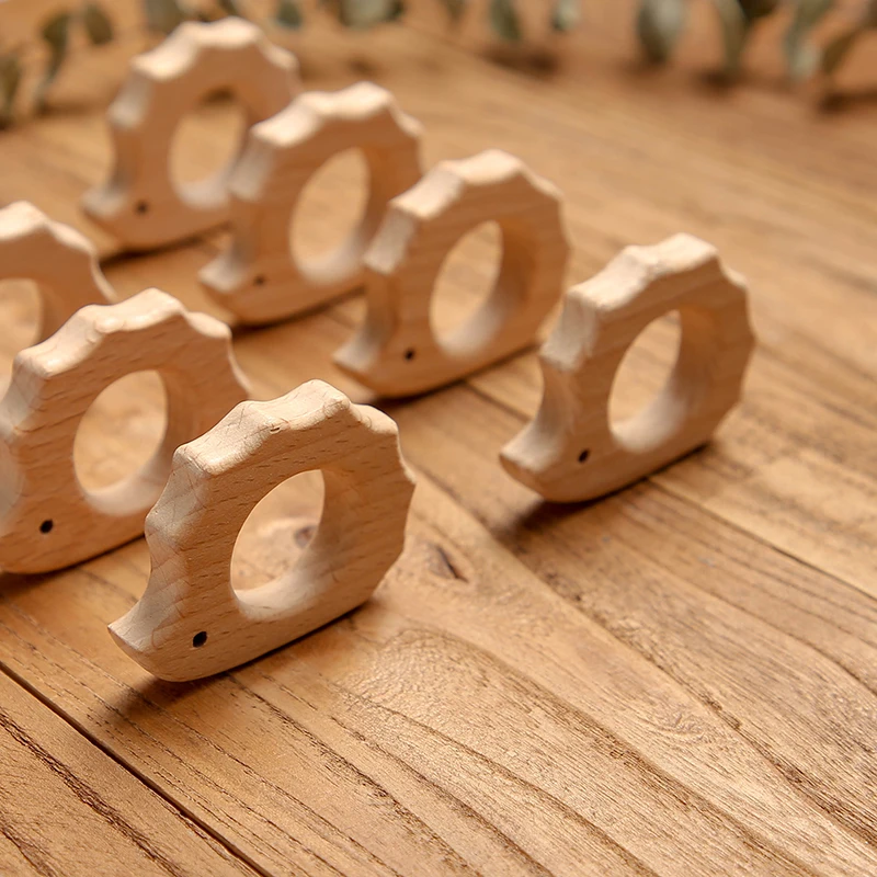 Let's Make 5pcs Wholesale Wooden Teether Rodent Pacifier Pendant Wooden Toys DIY Baby Necklace Gift BPA Free Beech Hedgehog Bird