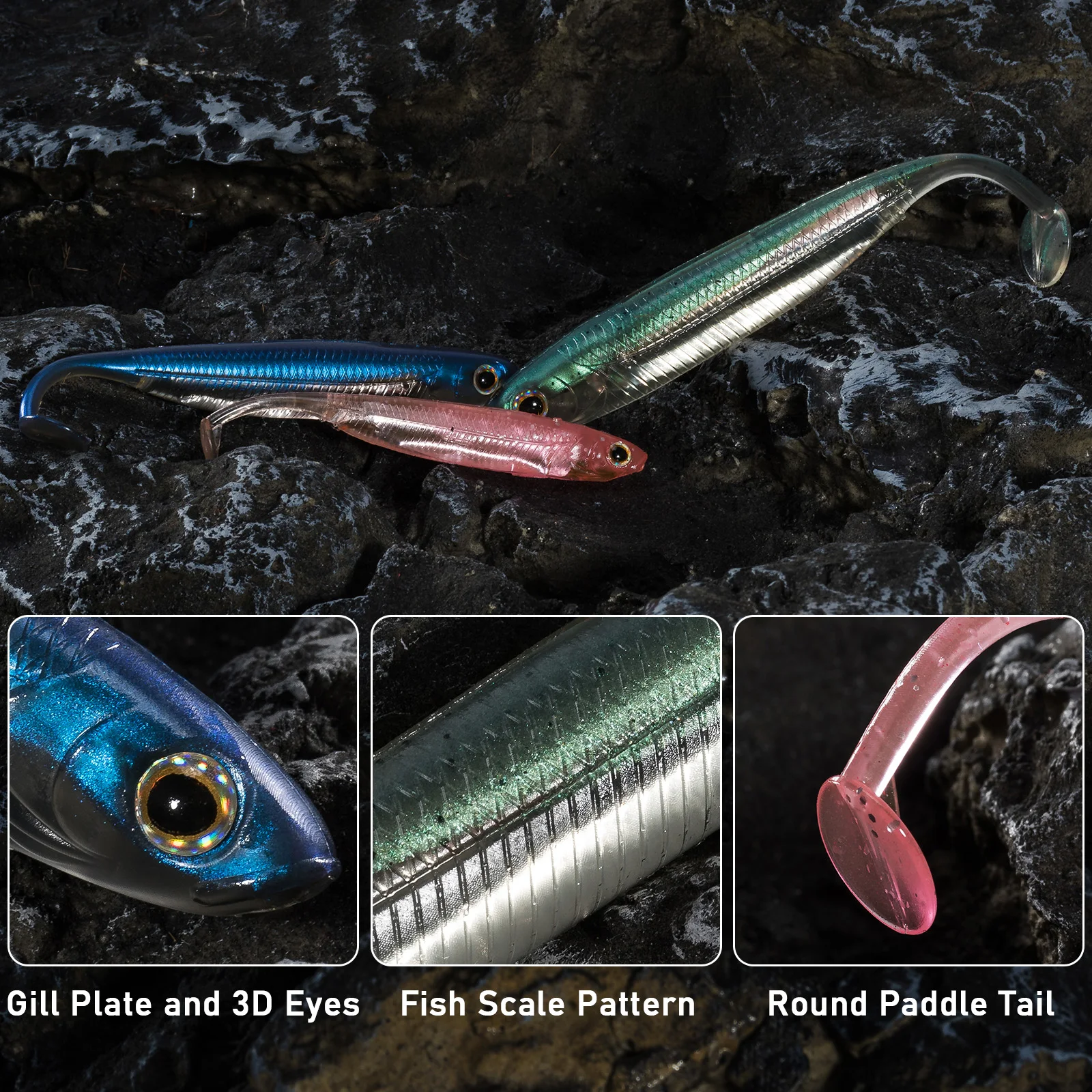 Dr.Fish 5/6pcs Fishing Soft Plastic Lures Silicone Bait Paddle Tail Shad Worm Swimbaits Freshwater Bass Trout 70mm 80mm 100mm