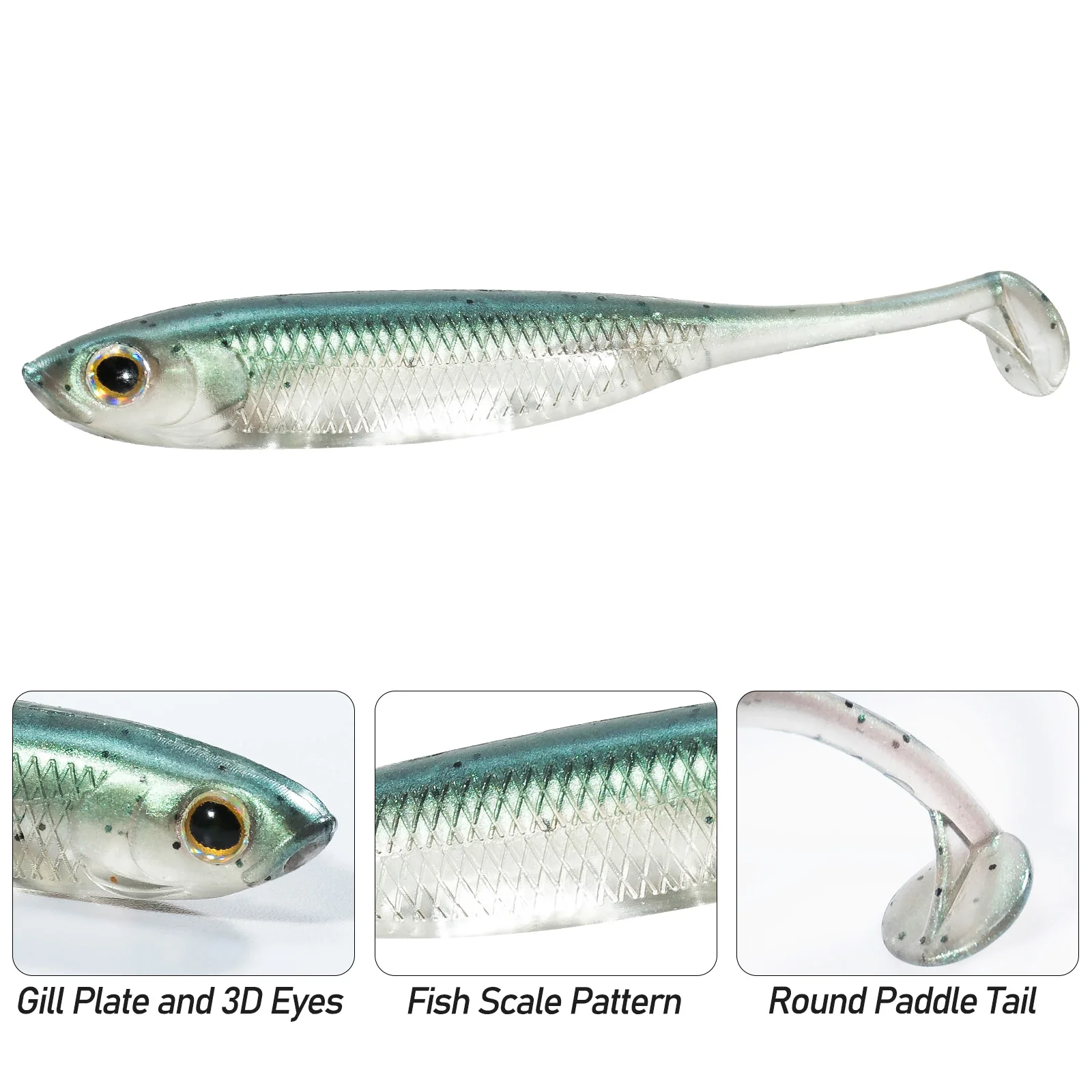 Dr.Fish 5/6pcs Fishing Soft Plastic Lures Silicone Bait Paddle Tail Shad Worm Swimbaits Freshwater Bass Trout 70mm 80mm 100mm