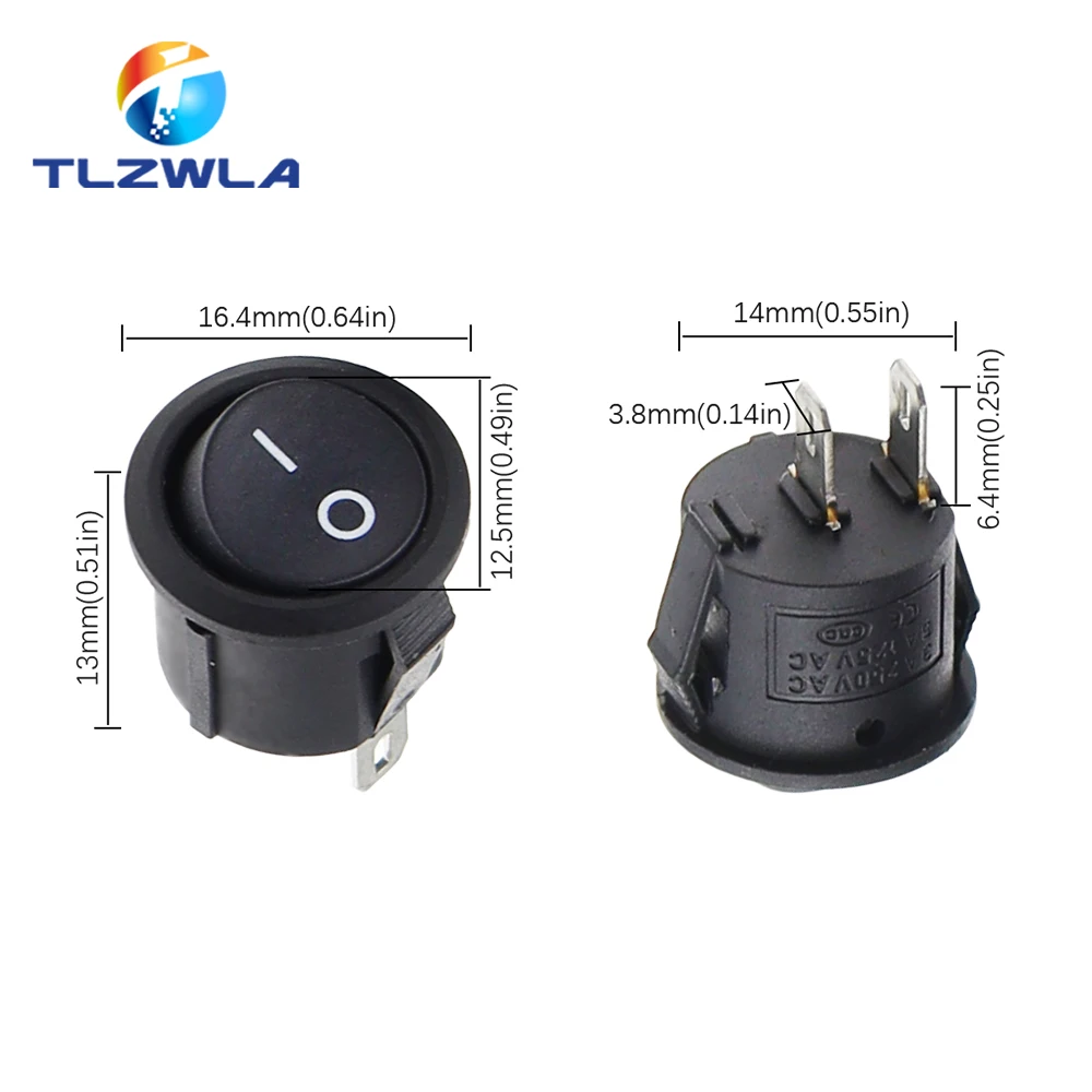 10PCS KCD1 2PIN 15mm On/Off Round Boat Rocker Switch DC AC 3A/250V Car Dash Dashboard Track Dropshipping