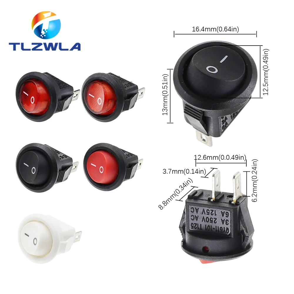 10PCS KCD1 2PIN 15mm On/Off Round Boat Rocker Switch DC AC 3A/250V Car Dash Dashboard Track Dropshipping