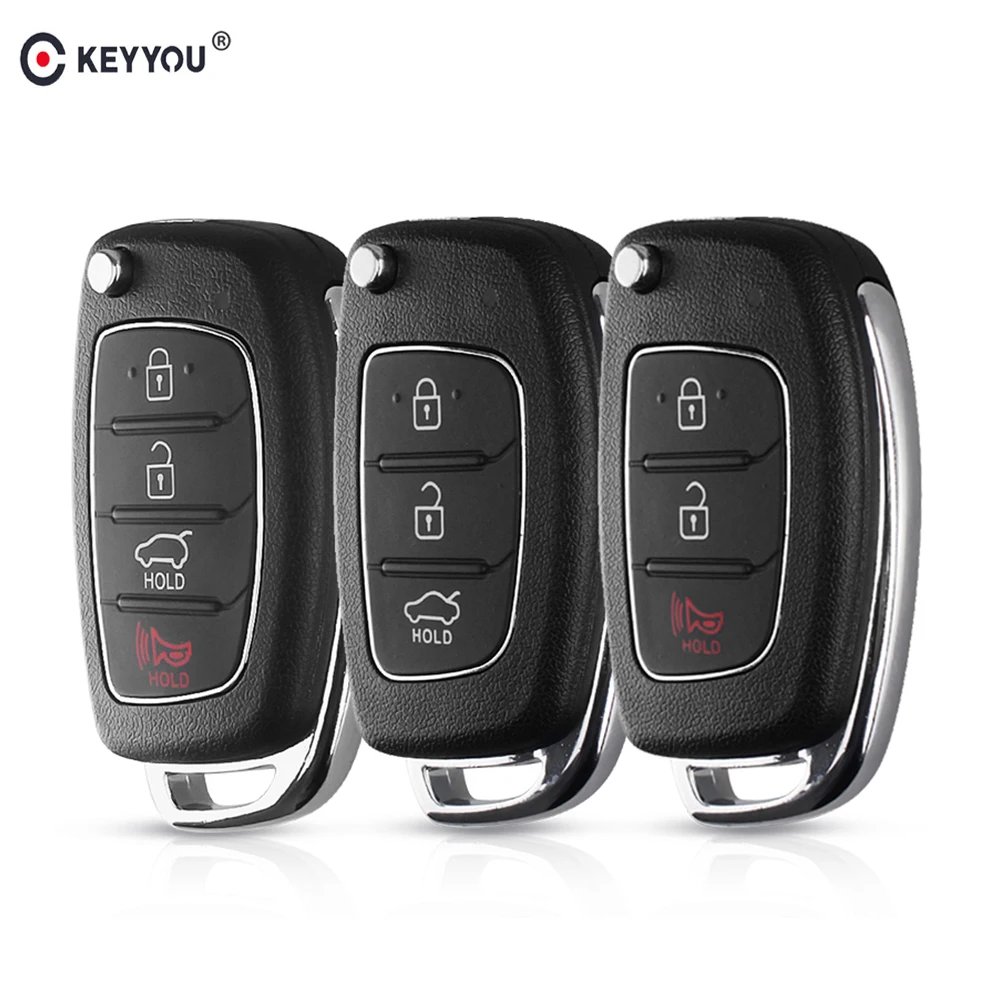 KEYYOU Replacement Flip Remote Key Fob Car Key Case Styling For Hyundai IX35 i20 IX45 Uncut Blade Key Shell With 3/4 Buttons Pad