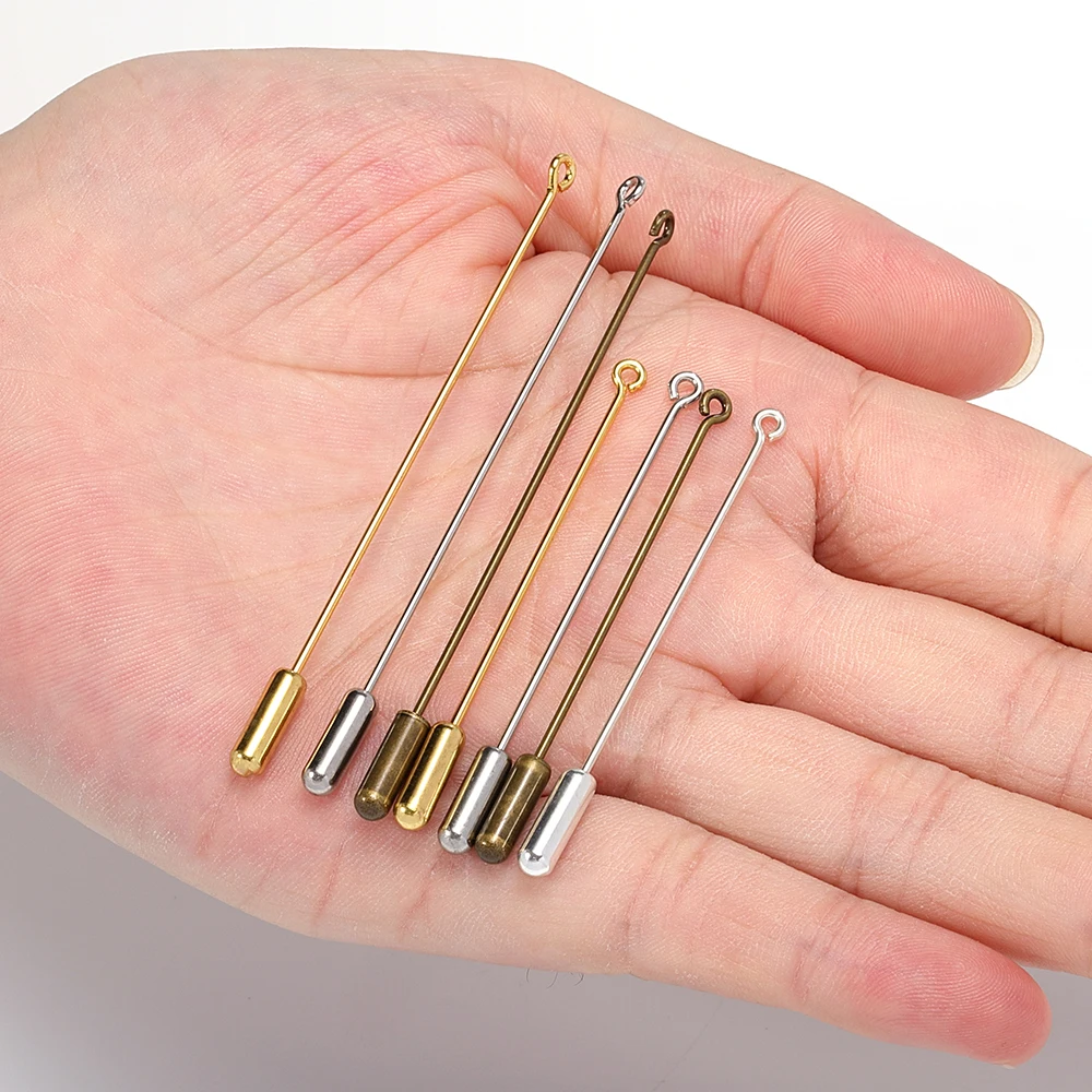 20pcs Safety Long Brooch Pins Gold/Antique Bronze Loop Eye Brooch Pin with Cap Stopper for DIY Jewelry Making Brooch Accessories