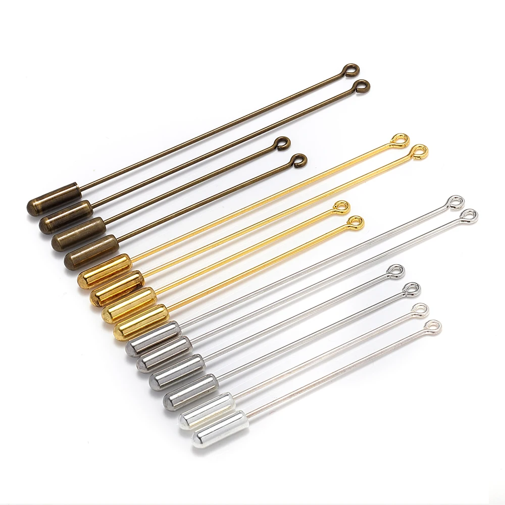 20pcs Safety Long Brooch Pins Gold/Antique Bronze Loop Eye Brooch Pin with Cap Stopper for DIY Jewelry Making Brooch Accessories