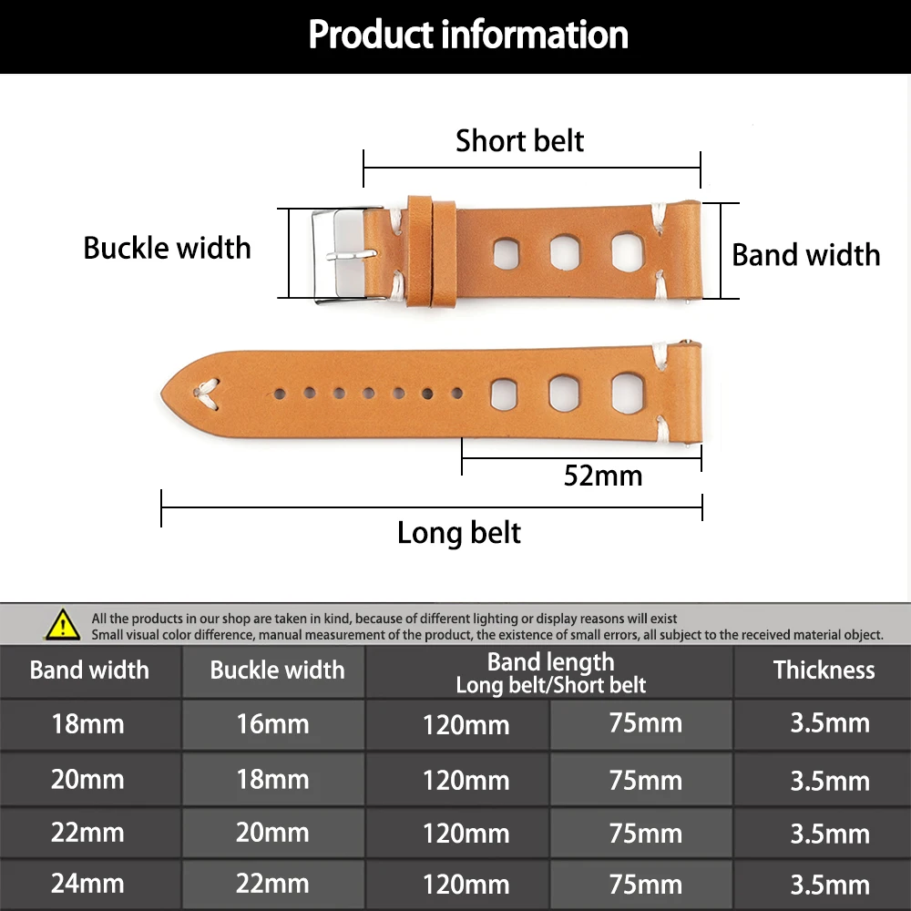 Leather Hand-Stitching Solid Color Watchband 18mm 20mm 22mm 24mm Breathable Hole Strap for Watch Watchbands Strap