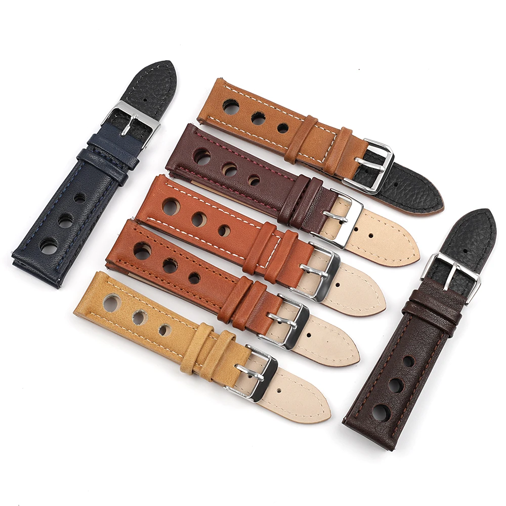 Leather Hand-Stitching Solid Color Watchband 18mm 20mm 22mm 24mm Breathable Hole Strap for Watch Watchbands Strap