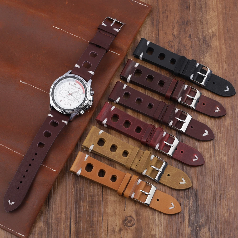 Leather Hand-Stitching Solid Color Watchband 18mm 20mm 22mm 24mm Breathable Hole Strap for Watch Watchbands Strap