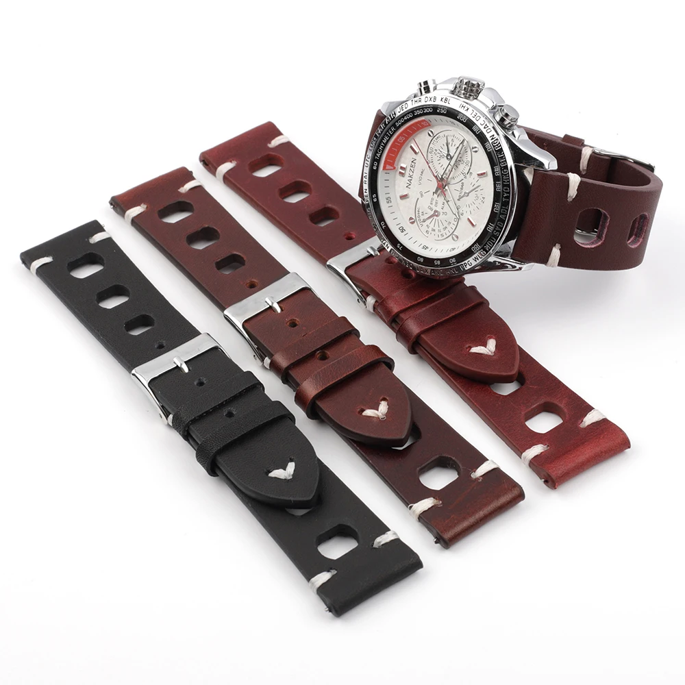 Leather Hand-Stitching Solid Color Watchband 18mm 20mm 22mm 24mm Breathable Hole Strap for Watch Watchbands Strap