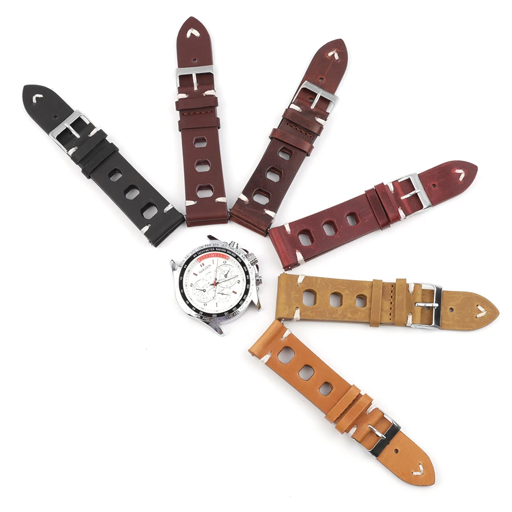 Leather Hand-Stitching Solid Color Watchband 18mm 20mm 22mm 24mm Breathable Hole Strap for Watch Watchbands Strap
