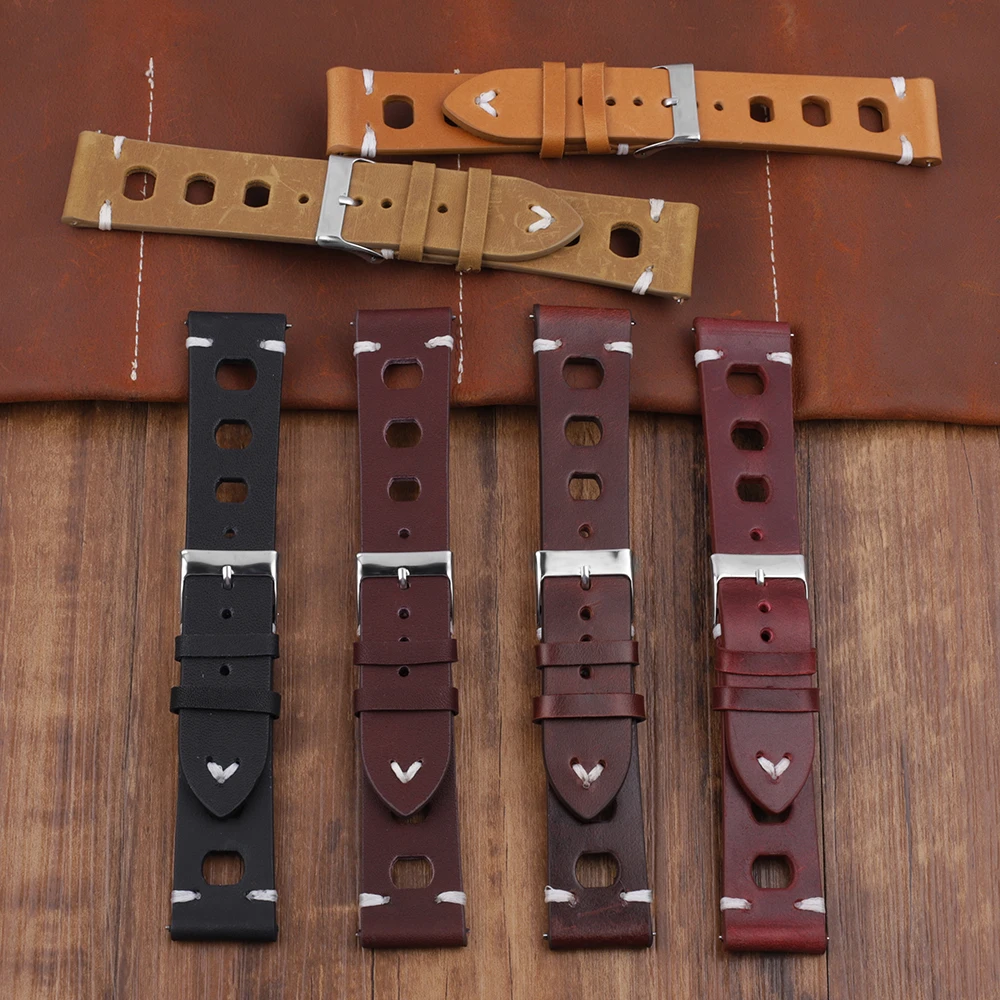 Leather Hand-Stitching Solid Color Watchband 18mm 20mm 22mm 24mm Breathable Hole Strap for Watch Watchbands Strap