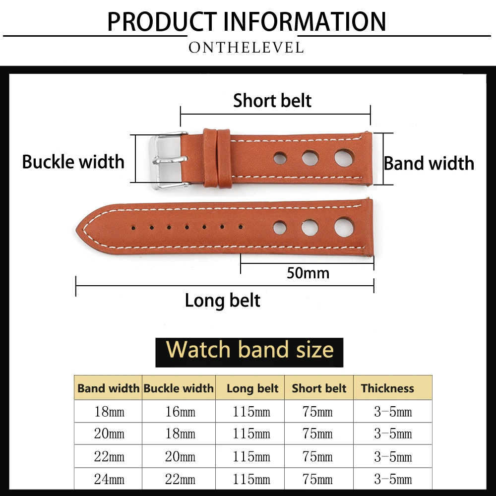 Leather Hand-Stitching Solid Color Watchband 18mm 20mm 22mm 24mm Breathable Hole Strap for Watch Watchbands Strap
