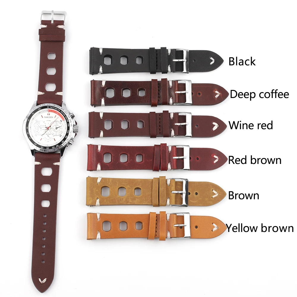 Leather Hand-Stitching Solid Color Watchband 18mm 20mm 22mm 24mm Breathable Hole Strap for Watch Watchbands Strap