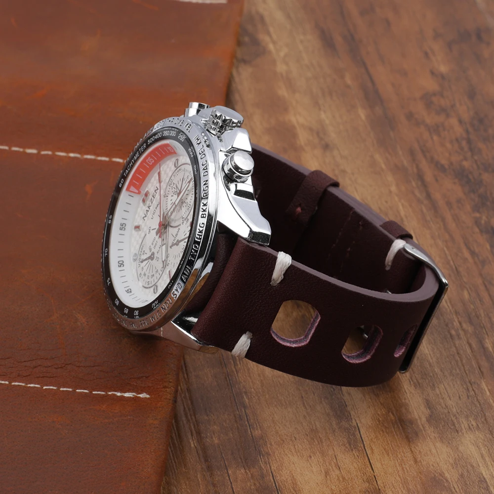 Leather Hand-Stitching Solid Color Watchband 18mm 20mm 22mm 24mm Breathable Hole Strap for Watch Watchbands Strap