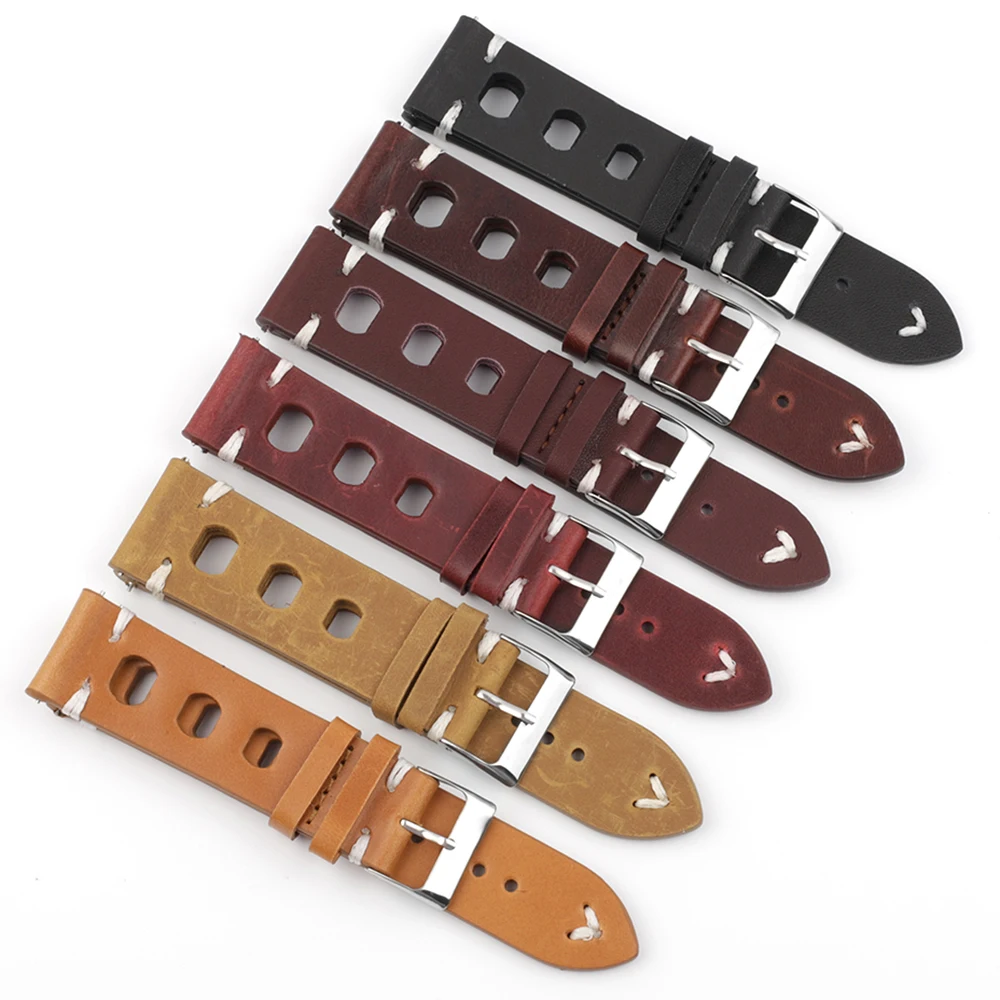Leather Hand-Stitching Solid Color Watchband 18mm 20mm 22mm 24mm Breathable Hole Strap for Watch Watchbands Strap