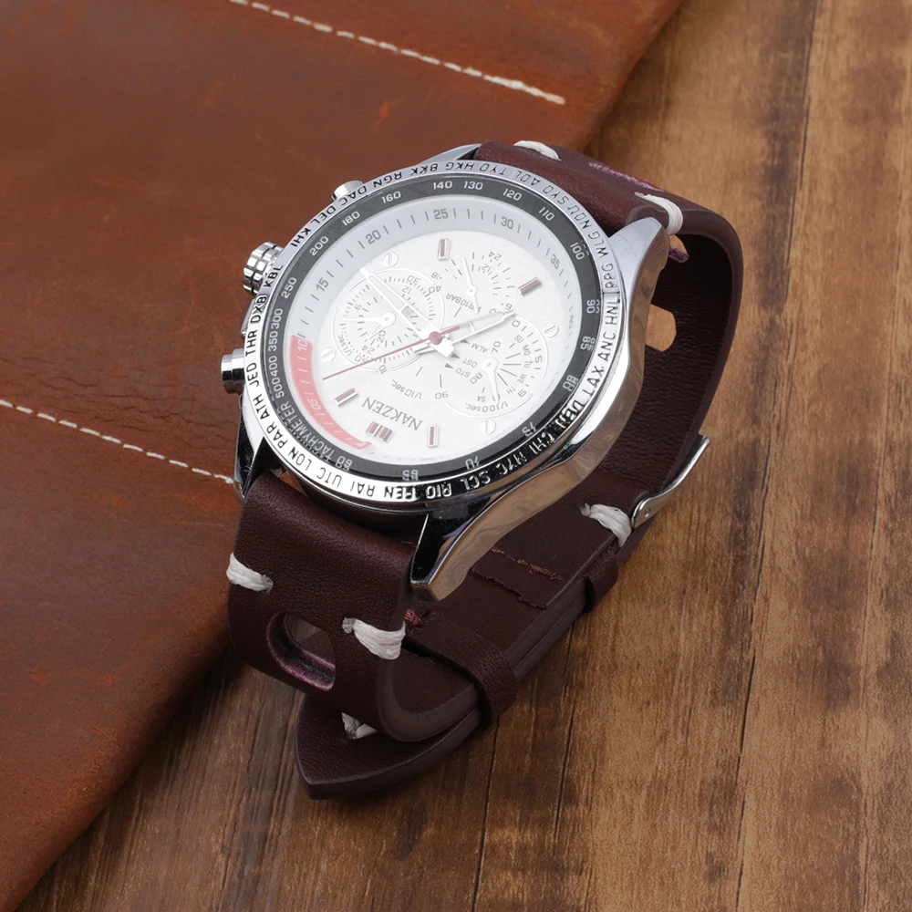 Leather Hand-Stitching Solid Color Watchband 18mm 20mm 22mm 24mm Breathable Hole Strap for Watch Watchbands Strap